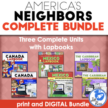 Preview of Canada, Mexico, Caribbean Units Lapbooks Print Digital Bundle Distance Learning