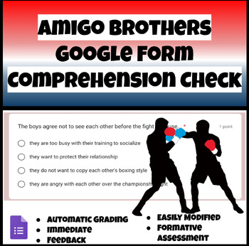 Preview of Amigo Brothers Piri Thomas Short Story Google Form Comprehension Check