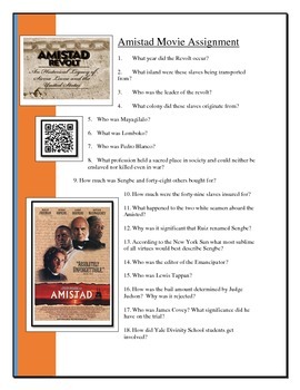 Preview of Amistad Movie worksheet