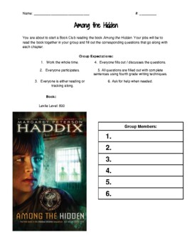 Preview of Among The Hidden Chapter By Chapter Book Club Guiding Questions