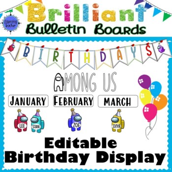 Preview of Among Us Birthday Display Bulletin Board and Door Decor EDITABLE