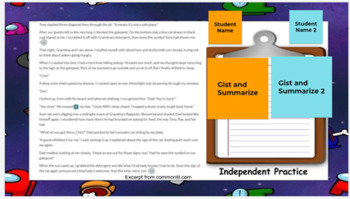 Preview of Among Us Gist & Summarize Fiction Independent Practice & Shared Lesson Jamboards