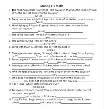 Among Us Math Worksheet By Miss Walton S Works Tpt