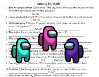 SUS Math - Among Us Math Review (Middle School)