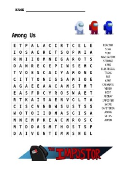 among us word search by aw classroom creations tpt