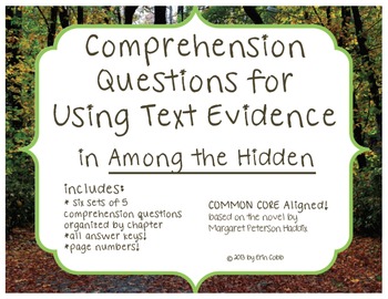Preview of Among the Hidden Comprehension Questions for Using Text Evidence Common Core