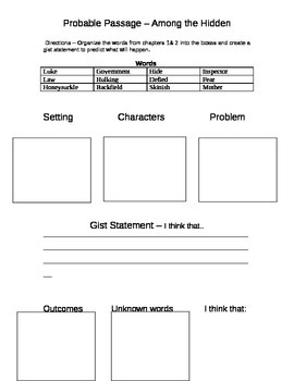 Preview of Among the Hidden Novel Study - Probably Passage Activity Chapters 1 & 2