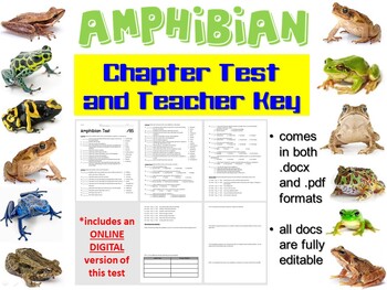 Preview of Amphibian Test  for Biology & Zoology: Editable, Paper & Online Digital Versions