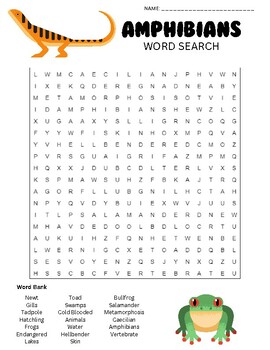 Amphibians Biology Word Search with Answer Key by Stokes' Scholars