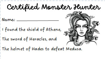 Preview of Amplify ELA- 6D: The Greeks Myth World- Certified Monster Hunter Licenses