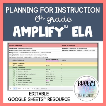 Preview of Amplify™ ELA | Planning for Instruction Grade 6