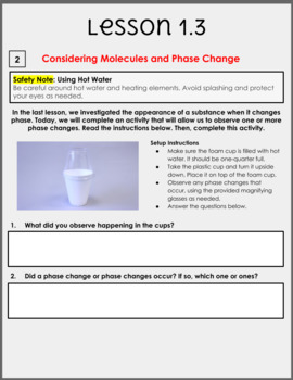 Amplify Science- Phase Change Short Story Unit Review Activity