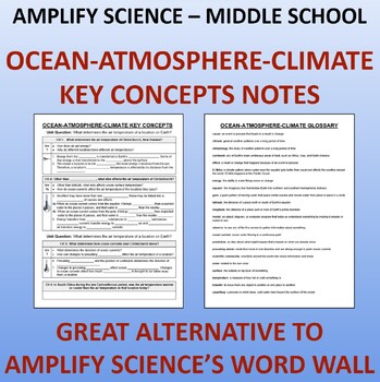 Preview of Amplify Science Ocean, Atmosphere, and Climate Key Concepts Notes