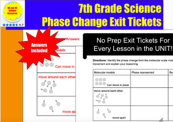 Preview of Amplify Science - 7th Grade - Exit Tickets - Phase Change