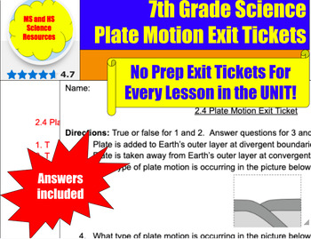 Preview of Amplify Science - 7th Grade - Exit Tickets - Plate Motion Unit