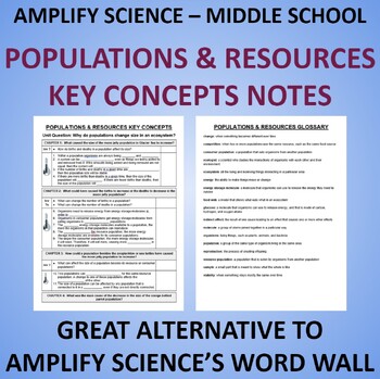 Preview of Amplify Science Populations & Resources Key Concepts Notes