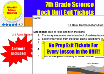 Preview of Amplify Science - 7th Grade Exit Tickets - Rock Transformations Unit