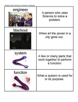 Preview of Amplify Vocabulary Words Unit 1 Energy Conversions Grade 4 (4th Grade)