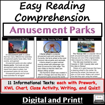 Preview of Amusement Park _ Easy Reading ComprehensionSpecial Education