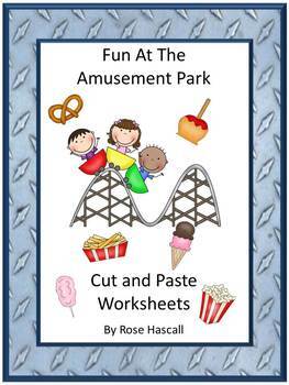 Preview of Amusement Park Spring Cut and Paste Worksheets Kindergarten Math Literacy Packet