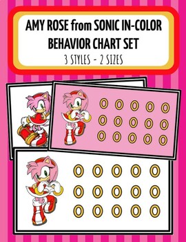 Preview of Amy Rose from Sonic the Hedgehog IN-COLOR Behavior Chart SET 3 Styles 2 Sizes