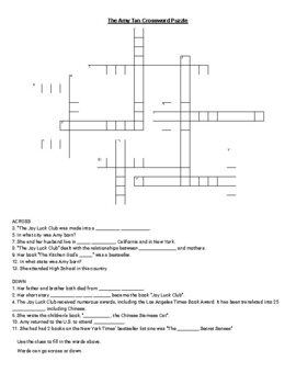 Preview of Amy Tan Crossword