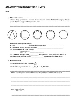 Preview of An Activity in discovering Limits (Calculus) Geometric and Sequence approach