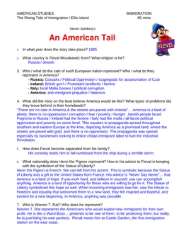 Preview of "An American Tail" movie study guide & Answer Key