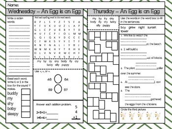 An Egg is an Egg Homework by Traci Kelly | Teachers Pay Teachers