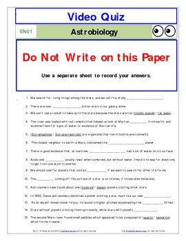 An Eyes of Nye Astrobiology EN01 Worksheet Answer Sheet and Two
