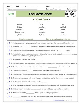 An Eyes of Nye Pseudoscience EN02 Worksheet Ans Sheet and Two