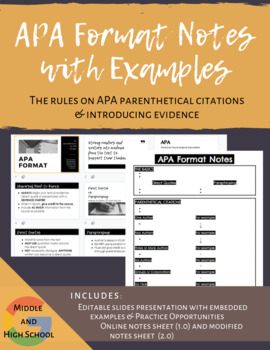 Preview of An Introduction to APA Format Notes with Examples