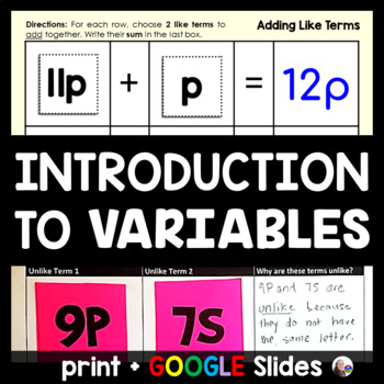 Preview of An Introduction to Algebra’s Variables Lesson - print and digital