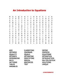 Preview of An Introduction to Equations Word Search