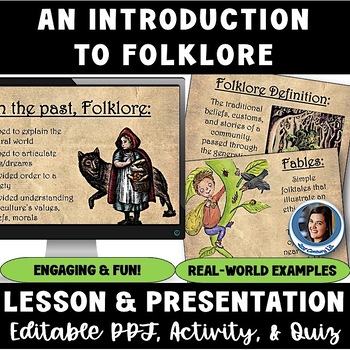 Preview of An Introduction to Folklore - Editable Presentation, Activity, Folktale Quiz