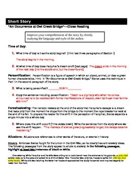 An Occurrence At Owl Creek Bridge Close Reading Activity By Renee Long