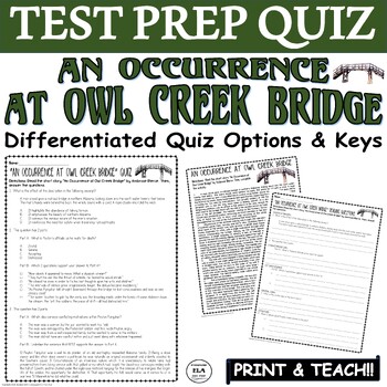 Preview of An Occurrence at Owl Creek Bridge Quiz Test Prep Reading Questions Short Story