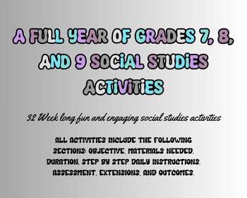 Preview of An entire year of grades 7, 8, and 9 social studies fun and engaging activities.