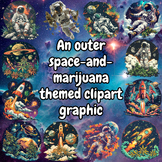 An outer space and marijuana themed clipart graphic