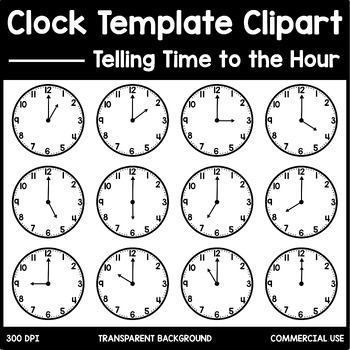 Preview of Analog Clock Clip Art (Telling time to the Hour) - Printable Analog Clock Faces