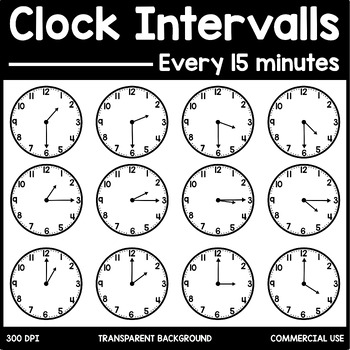 Preview of Analog Clock Clipart Telling Time to Quarter Hour Printable Analog Clock Faces