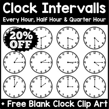 Preview of Analog Clock Clipart Telling Time to the Hour, Half Hour and Quarter Hour