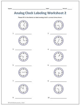 analog clock labeling worksheets telling time by techcheck lessons