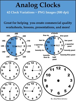 Preview of Analog Clocks Clip Art (62 PNG Images 300 dpi)
