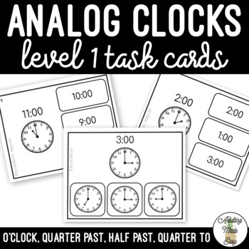 Preview of Analog Clocks Level 1 Task Cards