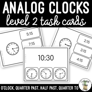 Preview of Analog Clocks Level 2 Task Cards
