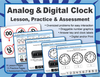 Preview of Analog & Digital Clock | Time to Nearest 30 Minutes | Digital & Print