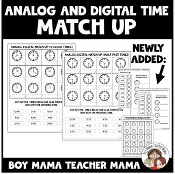 1 clock math grade worksheets Activities Boy Up Match Digital Analog Clocks Mama by