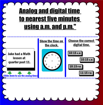 Preview of Analog and digital time to nearest 5 minutes using a.m. and p.m.