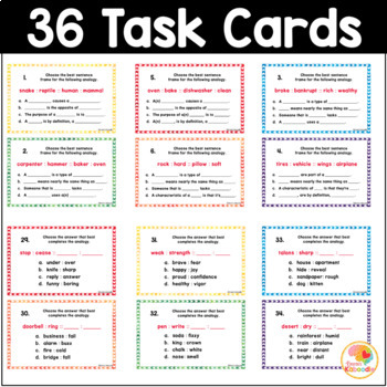 Analogies: Word Analogies Task Cards and Instructional Examples | TpT